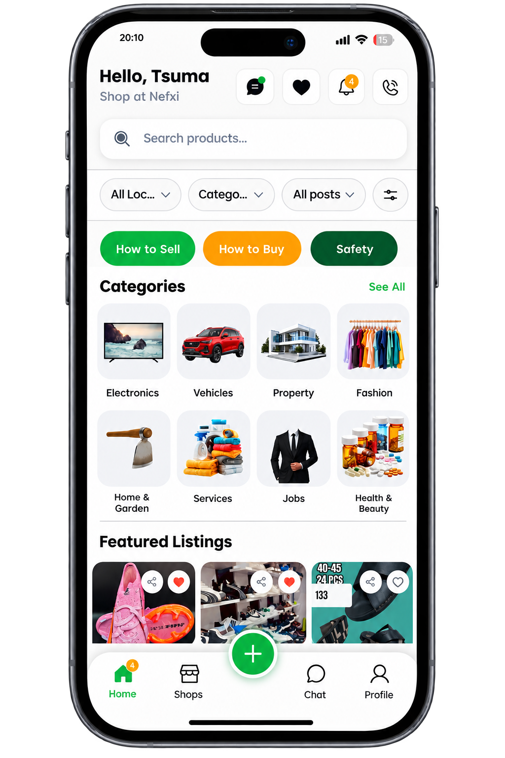Nefxi marketplace app shown on a phone